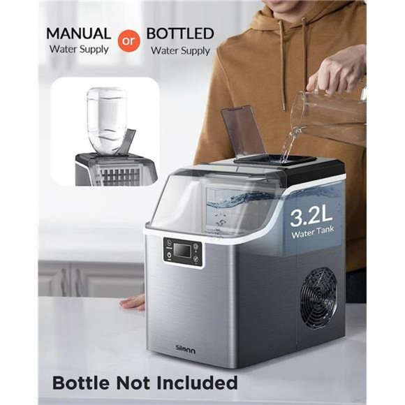 Countertop Ice Maker, 24Pcs Ice Cubes in 13 Min, Stainless Steel Ice Machine - Picture 3 of 6